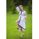 Boho Style Ukrainian Embroidered Assimetric Dress Flowers White with Yellow/Black Embroidery